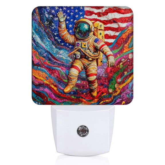 Square LED Night Lights Lamp with Dusk to Dawn Sensor, Gorgeous Star - Spangled Astronaut Night Light Plug Into Wall for Kids Room, Bedroom, Bathroom, Kitchen, Hallway