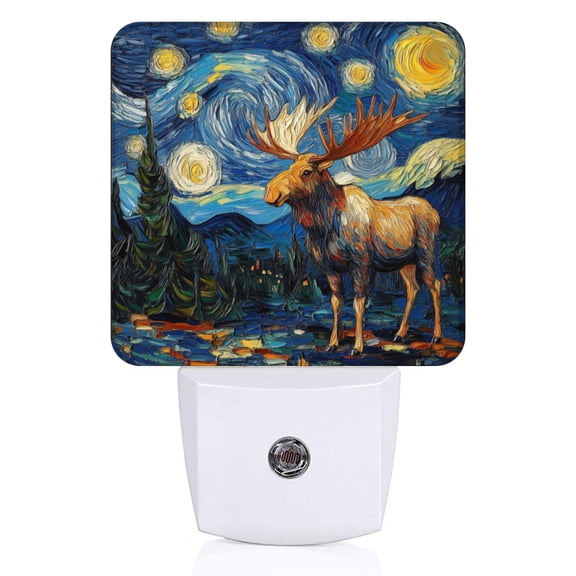 Square LED Night Lights Lamp with Dusk to Dawn Sensor, Gorgeous Starry - Night Moose Night Light Plug Into Wall for Kids Room, Bedroom, Bathroom, Kitchen, Hallway