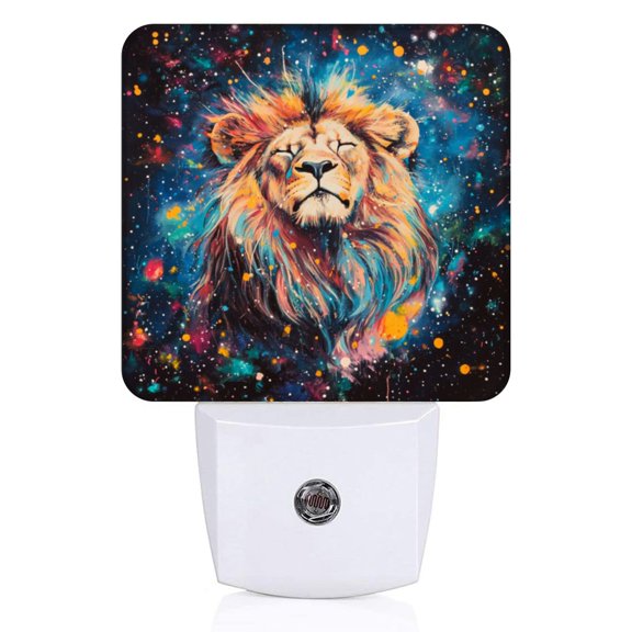 Square LED Night Lights Lamp with Dusk to Dawn Sensor, Gorgeous Stellar - Maned Lion Night Light Plug Into Wall for Kids Room, Bedroom, Bathroom, Kitchen, Hallway