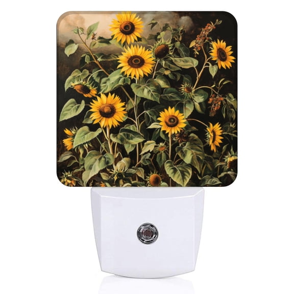 Square LED Night Lights Lamp with Dusk to Dawn Sensor, Gorgeous Sun - Kissed Sunflowers Night Light Plug Into Wall for Kids Room, Bedroom, Bathroom, Kitchen, Hallway