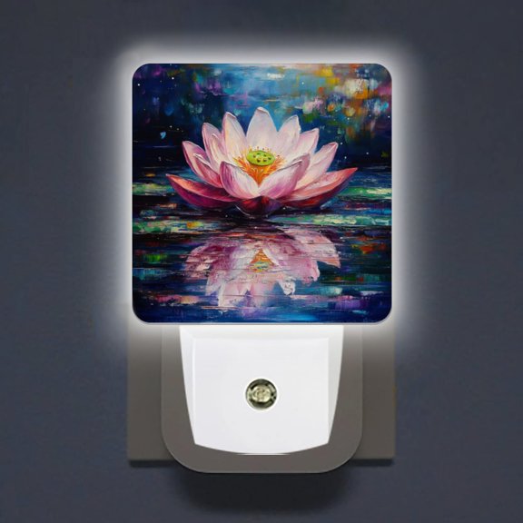 Square LED Night Lights Lamp with Dusk to Dawn Sensor, Gorgeous Water - Lily Reflection Night Light Plug Into Wall for Kids Room, Bedroom, Bathroom, Kitchen, Hallway
