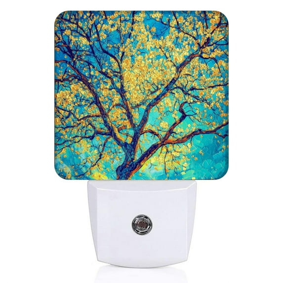 Square LED Night Lights Lamp with Dusk to Dawn Sensor, Gorgeous Yellow - Bloomed Tree Night Light Plug Into Wall for Kids Room, Bedroom, Bathroom, Kitchen, Hallway