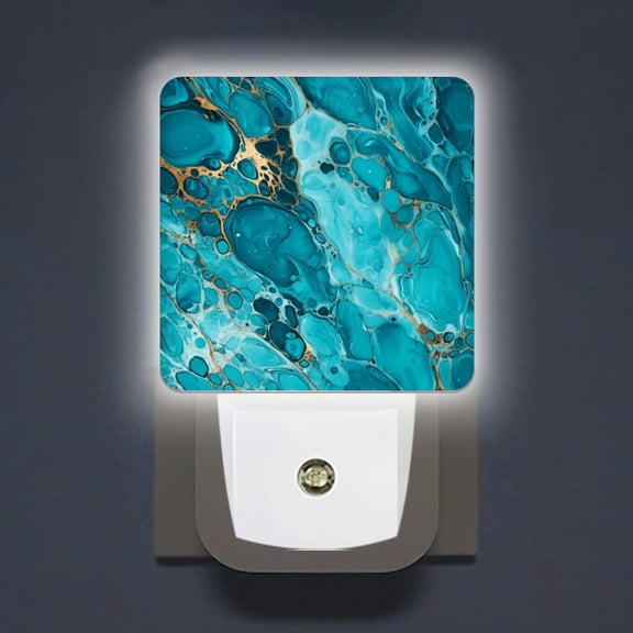 Square LED Night Lights Lamp with Dusk to Dawn Sensor, Lavish Teal - Gold Compositions Night Light Plug Into Wall for Kids Room, Bedroom, Bathroom, Kitchen, Hallway