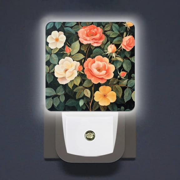 Square LED Night Lights Lamp with Dusk to Dawn Sensor, Lovely Rose Assemblage Night Light Plug Into Wall for Kids Room, Bedroom, Bathroom, Kitchen, Hallway