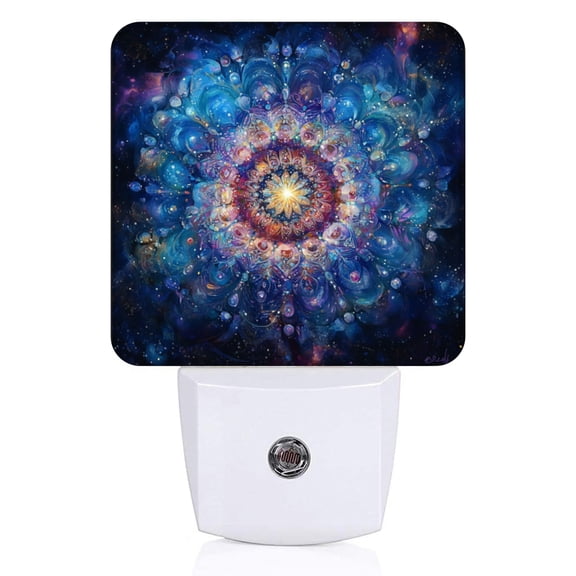 Square LED Night Lights Lamp with Dusk to Dawn Sensor, Mandala Style Blue Starry Sky Night Light Plug Into Wall for Kids Room, Bedroom, Bathroom, Kitchen, Hallway