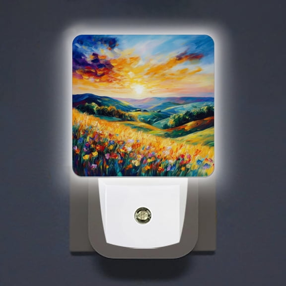Square LED Night Lights Lamp with Dusk to Dawn Sensor, Nice Pastoral View At Sunset Night Light Plug Into Wall for Kids Room, Bedroom, Bathroom, Kitchen, Hallway
