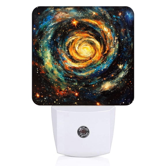Square LED Night Lights Lamp with Dusk to Dawn Sensor, Orange-Blue Rotating Galaxies Night Light Plug Into Wall for Kids Room, Bedroom, Bathroom, Kitchen, Hallway