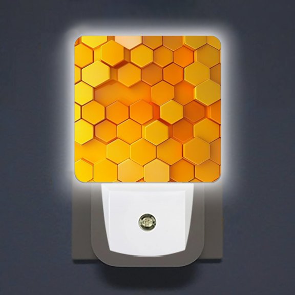 Square LED Night Lights Lamp with Dusk to Dawn Sensor, Orange-Yellow Gradient Hexagon Honeycomb Night Light Plug Into Wall for Kids Room, Bedroom, Bathroom, Kitchen, Hallway