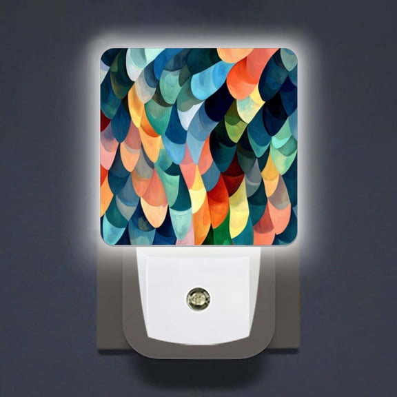 Square LED Night Lights Lamp with Dusk to Dawn Sensor, Rhythmic Arc - Based Abstract Night Light Plug Into Wall for Kids Room, Bedroom, Bathroom, Kitchen, Hallway