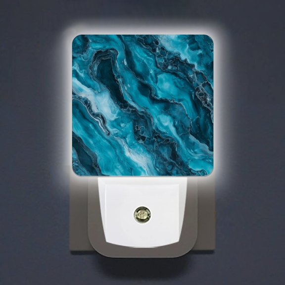 Square LED Night Lights Lamp with Dusk to Dawn Sensor, Serene Blue Marble Night Light Plug Into Wall for Kids Room, Bedroom, Bathroom, Kitchen, Hallway
