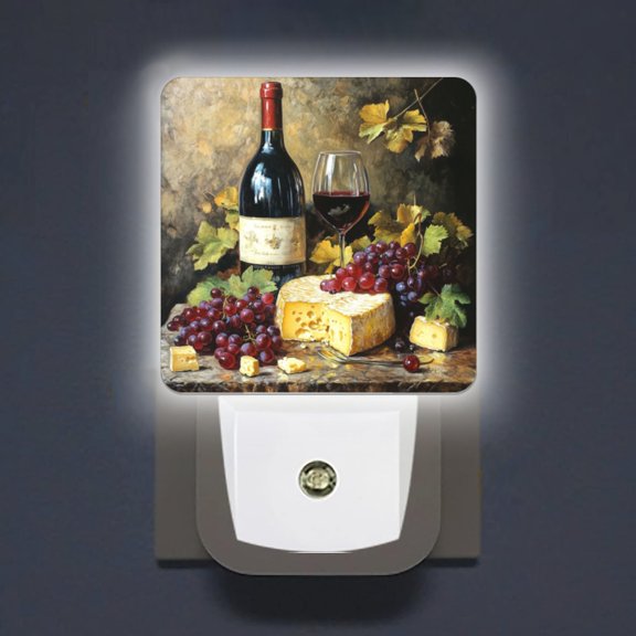 Square LED Night Lights Lamp with Dusk to Dawn Sensor, Still Life Oil Painting With Relaxed Atmosphere Night Light Plug Into Wall for Kids Room, Bedroom, Bathroom, Kitchen, Hallway