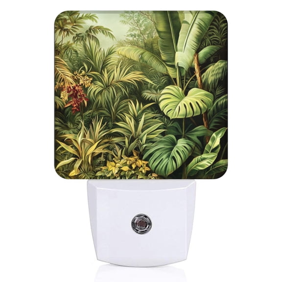 Square LED Night Lights Lamp with Dusk to Dawn Sensor, Stunning Lush - Green Jungle Night Light Plug Into Wall for Kids Room, Bedroom, Bathroom, Kitchen, Hallway