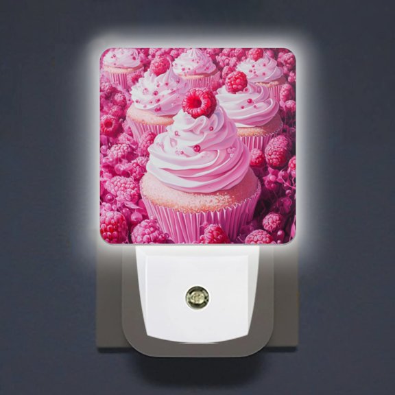 Square LED Night Lights Lamp with Dusk to Dawn Sensor, Stunning Pink - Hued Treats Night Light Plug Into Wall for Kids Room, Bedroom, Bathroom, Kitchen, Hallway