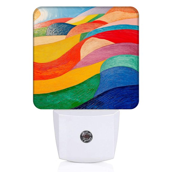 Square LED Night Lights Lamp with Dusk to Dawn Sensor, Stunning Rainbow - Hued Waves Night Light Plug Into Wall for Kids Room, Bedroom, Bathroom, Kitchen, Hallway