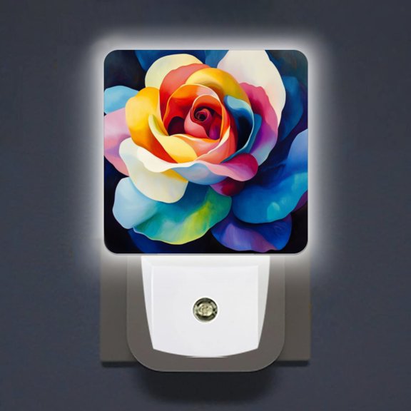 Square LED Night Lights Lamp with Dusk to Dawn Sensor, Stunning Rainbow - Like Blossom Night Light Plug Into Wall for Kids Room, Bedroom, Bathroom, Kitchen, Hallway