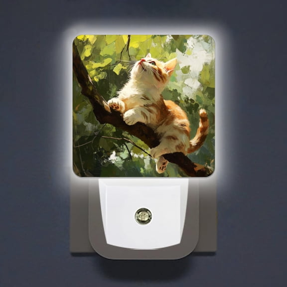 Square LED Night Lights Lamp with Dusk to Dawn Sensor, Stunning Sunlit - Branch Cat Night Light Plug Into Wall for Kids Room, Bedroom, Bathroom, Kitchen, Hallway
