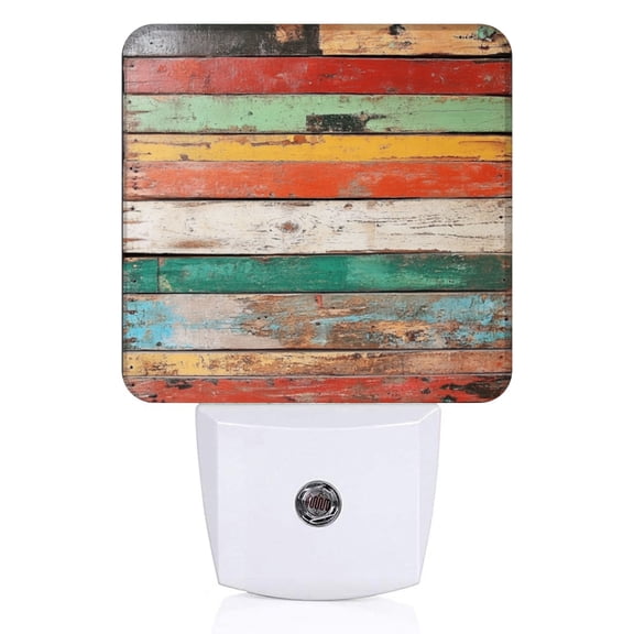 Square LED Night Lights Lamp with Dusk to Dawn Sensor, Vintage Pieces Of Colorful Old Wood Night Light Plug Into Wall for Kids Room, Bedroom, Bathroom, Kitchen, Hallway