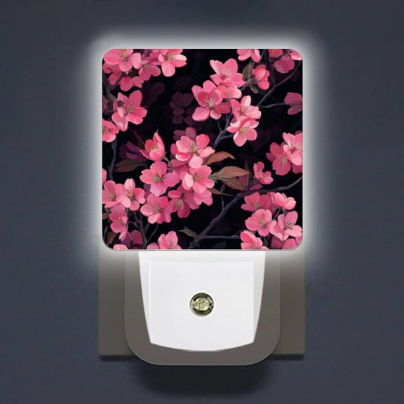 Square LED Night Lights Lamp with Dusk to Dawn Sensor, Vivid Black - Contrast Flowers Night Light Plug Into Wall for Kids Room, Bedroom, Bathroom, Kitchen, Hallway