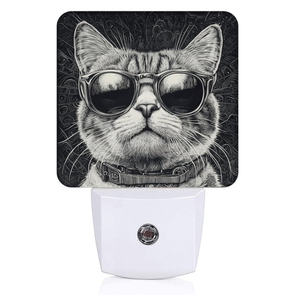Square LED Night Lights Lamp with Dusk to Dawn Sensor, Vivid Graphic - Print Cat Night Light Plug Into Wall for Kids Room, Bedroom, Bathroom, Kitchen, Hallway