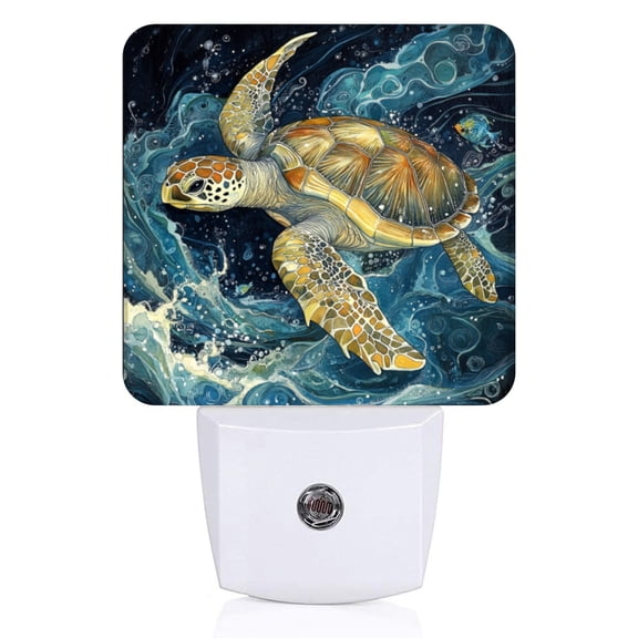 Square LED Night Lights Lamp with Dusk to Dawn Sensor, Vivid Water - Splashing Turtle Night Light Plug Into Wall for Kids Room, Bedroom, Bathroom, Kitchen, Hallway