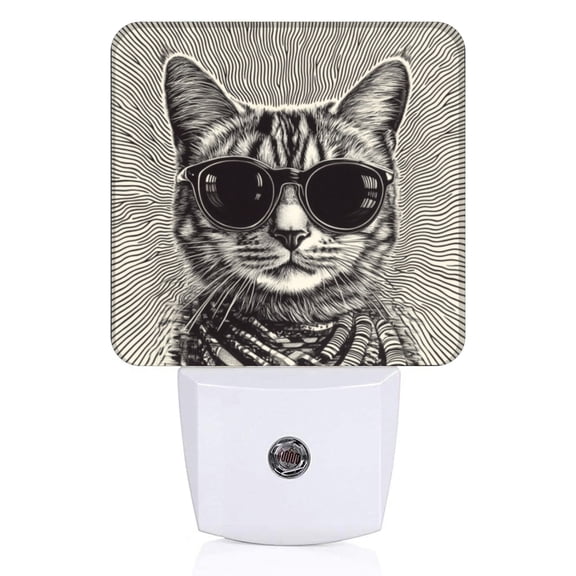 Square LED Night Lights Lamp with Dusk to Dawn Sensor, Vivid Zebra - Lined Cat Night Light Plug Into Wall for Kids Room, Bedroom, Bathroom, Kitchen, Hallway