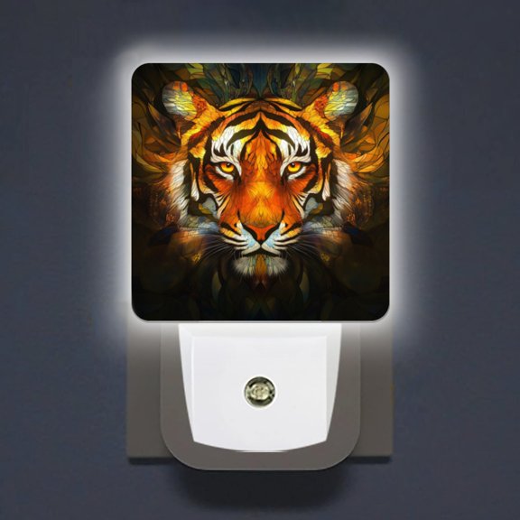 Square LED Night Lights Lamp with Dusk to Dawn Sensor, Vividly Hued Glassy Tiger Night Light Plug Into Wall for Kids Room, Bedroom, Bathroom, Kitchen, Hallway