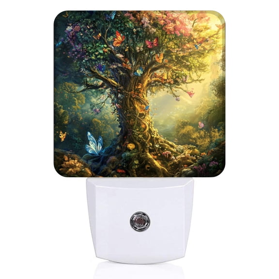 Square LED Night Lights Lamp with Dusk to Dawn Sensor, Whimsical Tree Of Life Night Light Plug Into Wall for Kids Room, Bedroom, Bathroom, Kitchen, Hallway