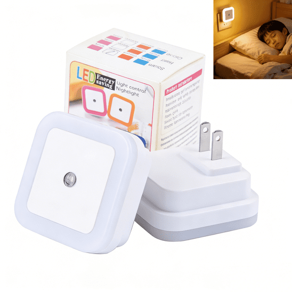 Square LED Plug-In Night Light with Smart Sensor – Light-Controlled Automatic On/Off, Energy Saving Dusk to Dawn Sensor, Soft White Glow for Bedrooms, Hallways & Bathrooms(RL Warm Light 2 PCS)