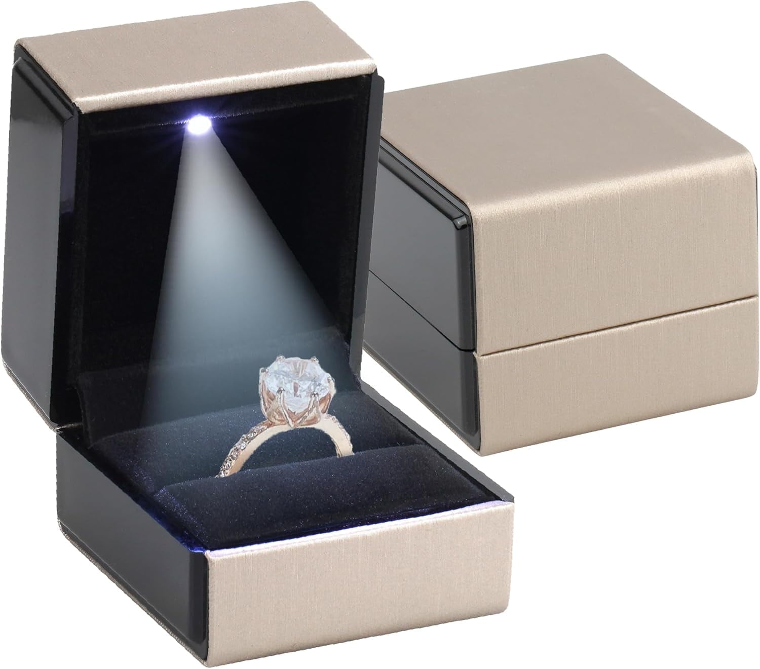 Novel Box Square Shaped Gold Ring Box with LED Light for Jewelry Gift 2 ...