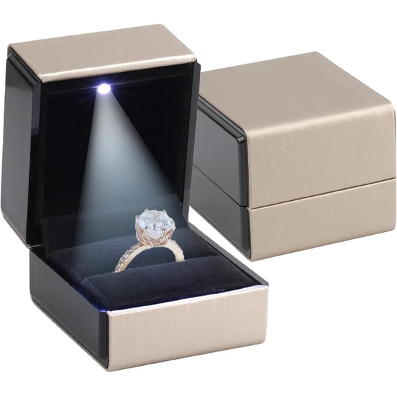 Novel Box Square Shaped Gold Ring Box with LED Light for Jewelry Gift 2.5x2x2.25 Inches