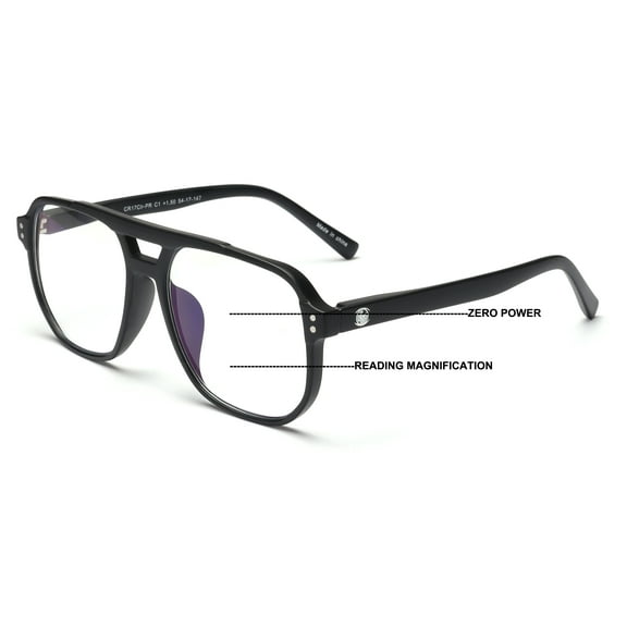 Square Large Lens Progressive Anti-Blue Reading Glasses – No Line, No Bubble – Zero Power on Top Reader CR17 +2.50