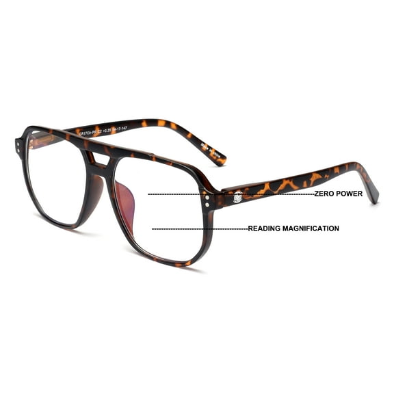 Square Large Lens Progressive Anti-Blue Reading Glasses – No Line, No Bubble – Zero Power on Top Reader CR17 +3.00