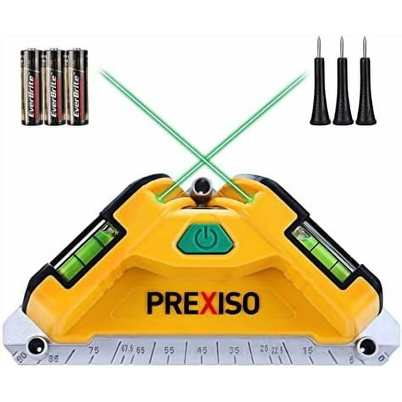 Square Laser-65Ft Green Beam Floor Tile Laser Level, Tile Laser Line Projection, Angle 90 degree Aluminum Base Magnetic Level Square Built-In 2 Bubble Vials-With 3 Mounting Pins 3AA Batteries