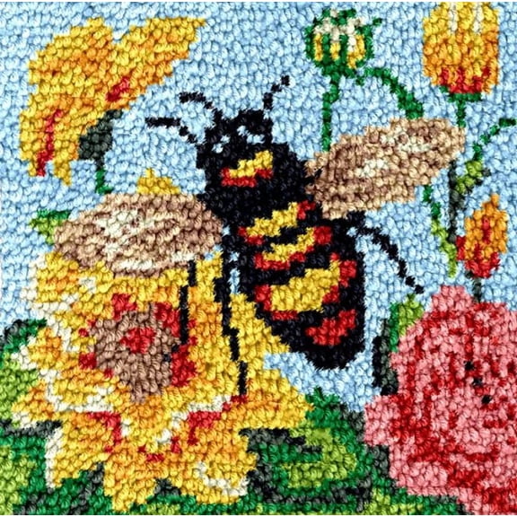 Square Latch Hook Kits Rug DIY Floral Busy Bee Cushion Tapestry Making Crochet Hook Rug Making Kits Color Preprinted Pattern Canvas DIY Carpet Needlework Crochet Kits Home Decor 40x40cm