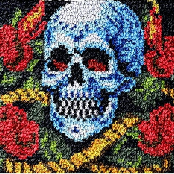 Square Latch Hook Kits Rug DIY Flower Skull Cushion Tapestry Making Crochet Hook Rug Making Kits Color Preprinted Pattern Canvas DIY Carpet Needlework Crochet Kits Home Decor 40x40cm