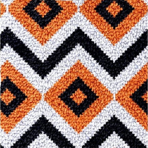 Square Latch Hook Kits Rug DIY Orange & Black Zigzag Cushion Tapestry Making Crochet Hook Rug Making Kits Color Preprinted Pattern Canvas DIY Carpet Needlework Crochet Kits Home Decor 40x40cm