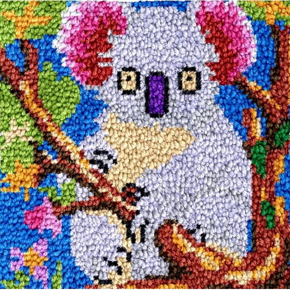 Square Latch Hook Kits Rug DIY Pink Koala Cushion Tapestry Making Crochet Hook Rug Making Kits Color Preprinted Pattern Canvas DIY Carpet Needlework Crochet Kits Home Decor 40x40cm