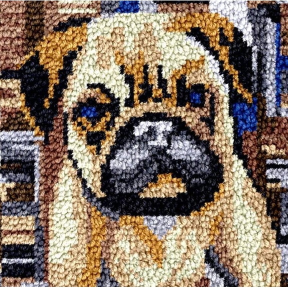 Square Latch Hook Kits Rug DIY Pug Cushion Tapestry Making Crochet Hook Rug Making Kits Color Preprinted Pattern Canvas DIY Carpet Needlework Crochet Kits Home Decor 40x40cm