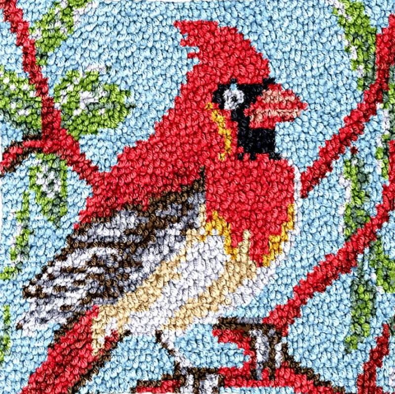 Square Latch Hook Kits Rug DIY Red Cardinal Bird Cushion Tapestry ...