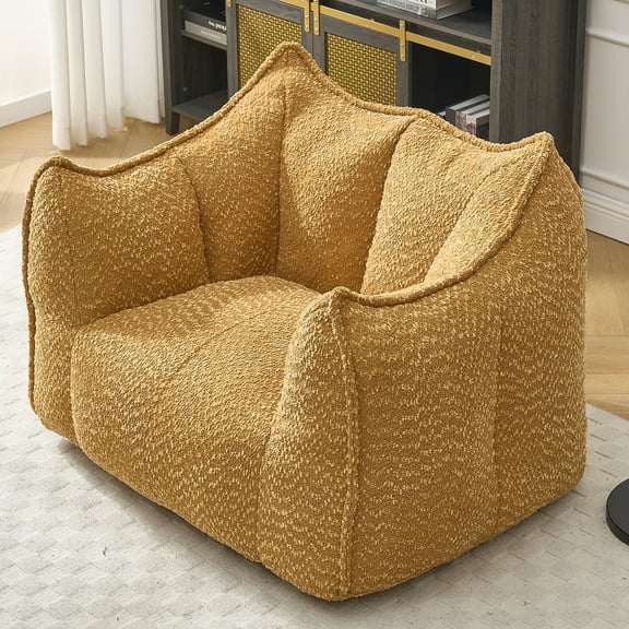 Square Lazy Sofa Chair for Adults, Soft Upholstered Lounge Chair with High Resilience Foam, Comfortable Accent Seating for Gaming, Reading, or Watching TV in Living Room or Bedroom (Yellow)
