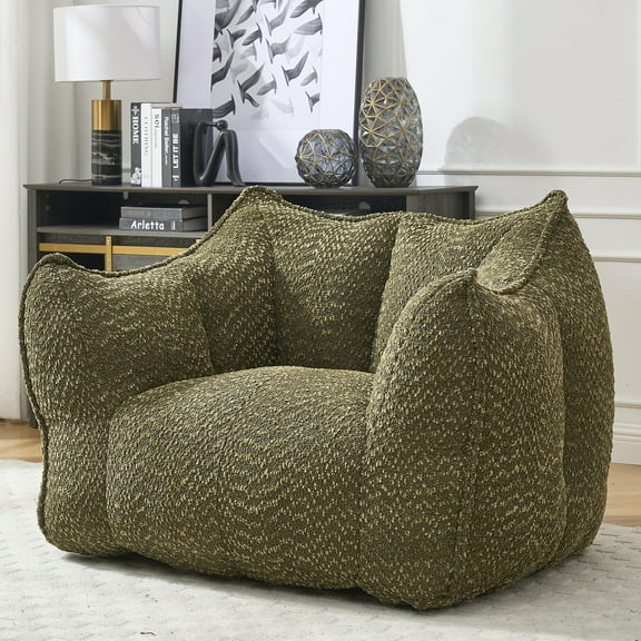 Square Lazy Sofa Chair for Adults, Soft Upholstered Lounge Chair with High Resilience Foam, Comfortable Accent Seating for Gaming, Reading, or Watching TV in Living Room or Bedroom (Olive Green)