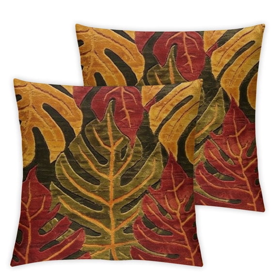 Square Leaf Pillow Embroidery Cut Velvet Cushion Case Luxury Modern Lumbar Throw Pillow Cover Decorative Pillow for Couch Sofa Living Room Bedroom Car, Orange