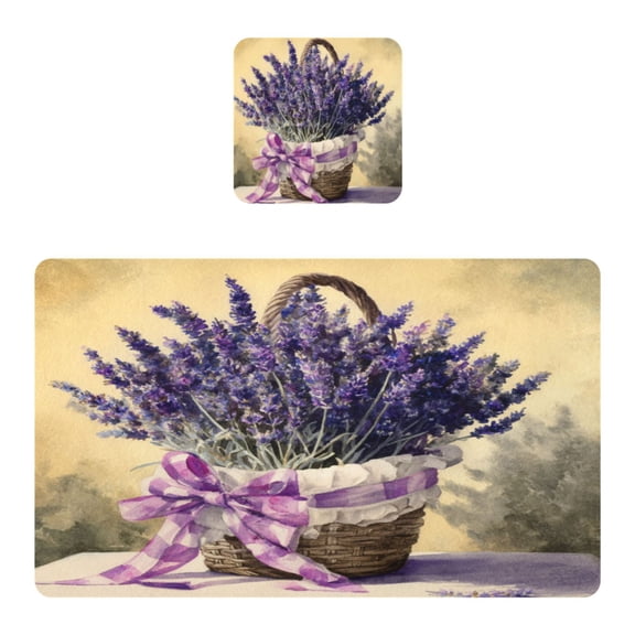 Square Leather Placemat Set One SizeX1 Heat-Resistant Washable Kitchen Table Decorations A Basket Of Purple Lavender