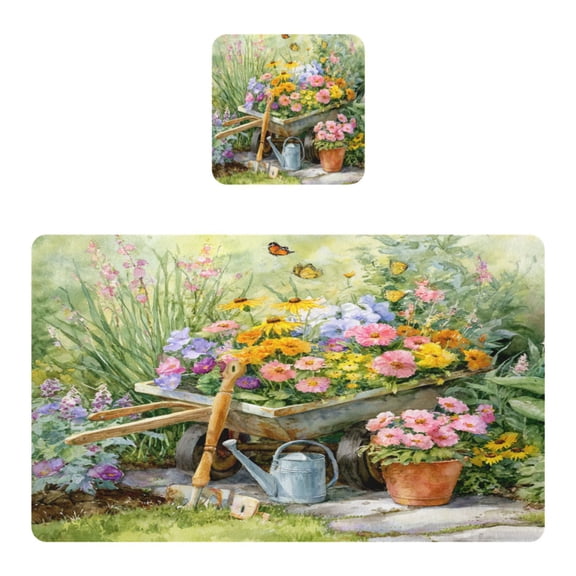 Square Leather Placemat Set One SizeX1 Heat-Resistant Washable Kitchen Table Decorations A Colorful Garden Scene