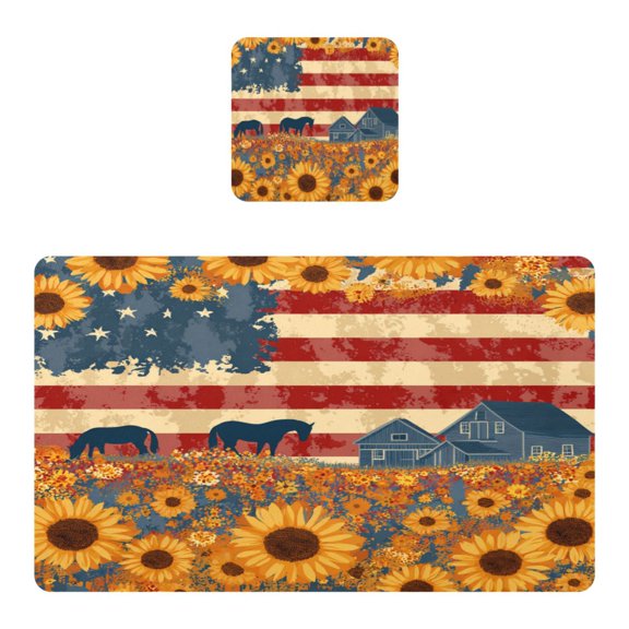 Square Leather Placemat Set One SizeX1 Heat-Resistant Washable Kitchen Table Decorations American Folk Art Painting