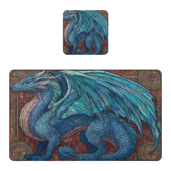 Square Leather Placemat Set One SizeX1 Heat-Resistant Washable Kitchen Table Decorations Azure Dragon