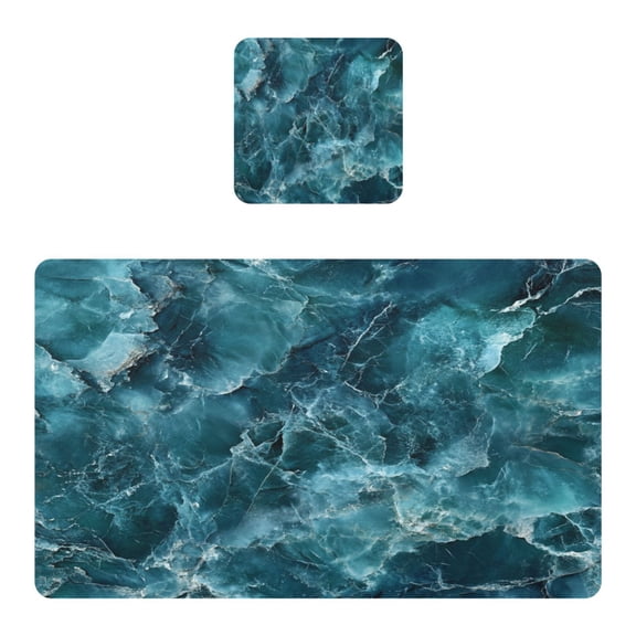 Square Leather Placemat Set One SizeX1 Heat-Resistant Washable Kitchen Table Decorations Blue Green Marbled