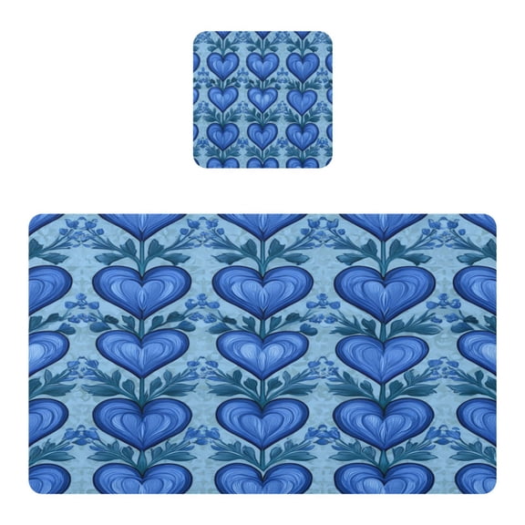Square Leather Placemat Set One SizeX1 Heat-Resistant Washable Kitchen Table Decorations Blue Growing Hearts Pattern