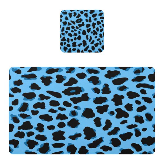 Square Leather Placemat Set One SizeX1 Heat-Resistant Washable Kitchen Table Decorations Blue Leopard Pattern