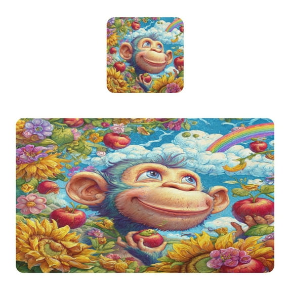 Square Leather Placemat Set One SizeX1 Heat-Resistant Washable Kitchen Table Decorations Blue Monkey in The Garden
